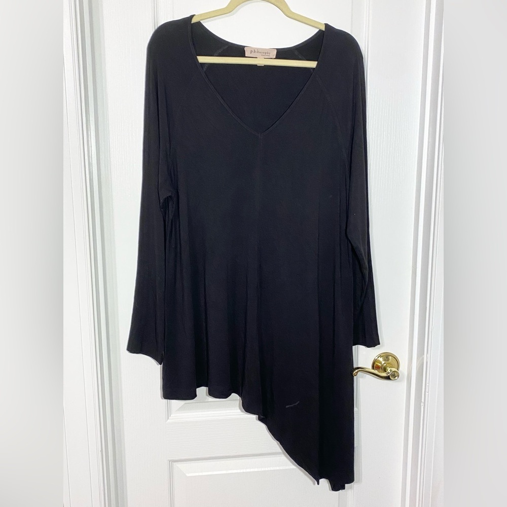 Philosophy Asymmetrical V Neck Knit Tunic Top Black XL